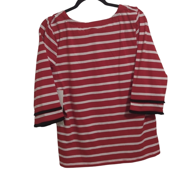 Onque Casual Red & White Striped Blouse Top Shirt, 3/4 sleeves Size Large NWT - Picture 5 of 11